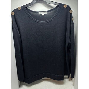 Women's Absolutely Famous Black Crew Neck Sweater with Brown Buttons 1X
